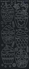 0379be - Cupcakes - black - Elizabeth Craft Designs Stickers