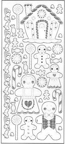 1895z - Stitched Gingerbread People - transparent gold - Dazzles Stickers