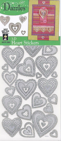 2085z - 3D Hearts - silver - Dazzles Stickers